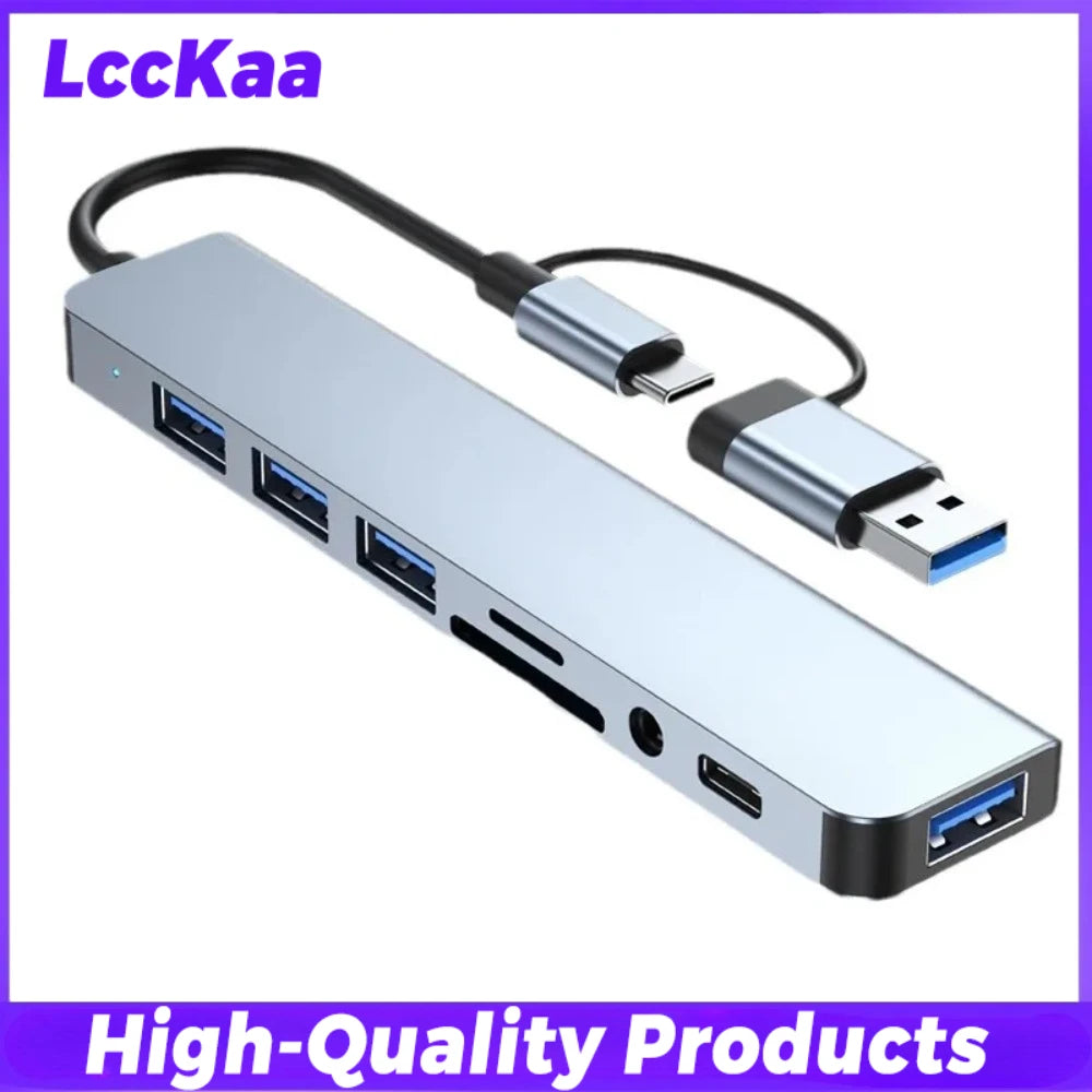 8-in-2 USB-C & USB-A Hub — SD Card, 3.5mm Audio, USB 3.0 | Works with MacBook, Laptop & Phone