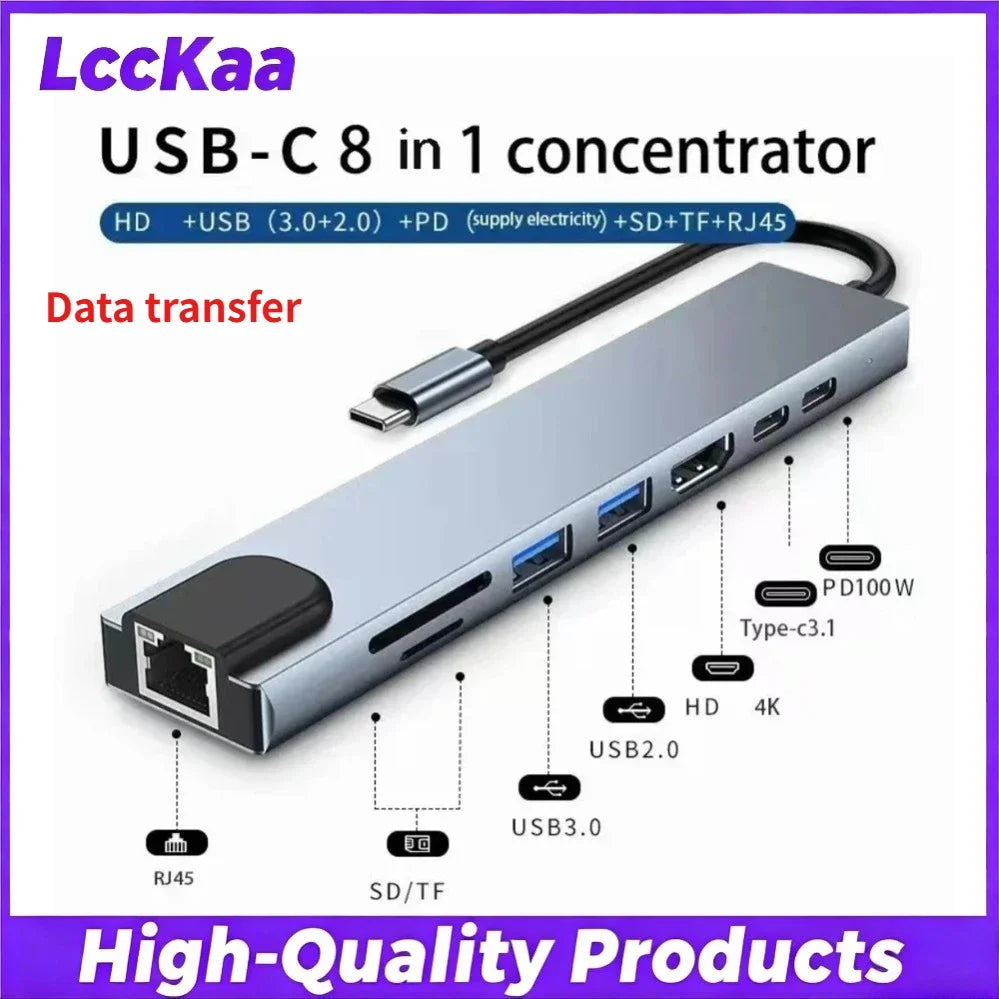 8-in-2 USB-C & USB-A Hub — SD Card, 3.5mm Audio, USB 3.0 | Works with MacBook, Laptop & Phone