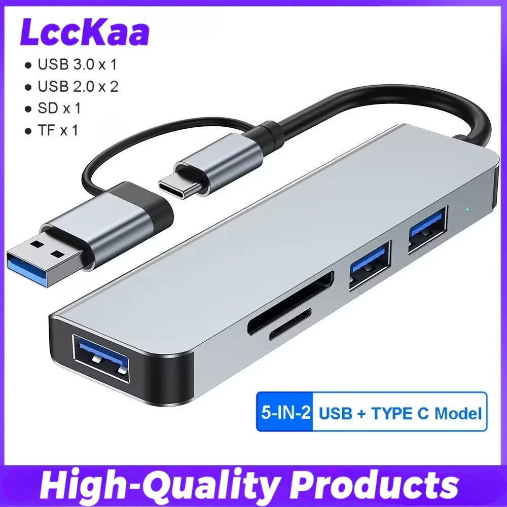 8-in-2 USB-C & USB-A Hub — SD Card, 3.5mm Audio, USB 3.0 | Works with MacBook, Laptop & Phone