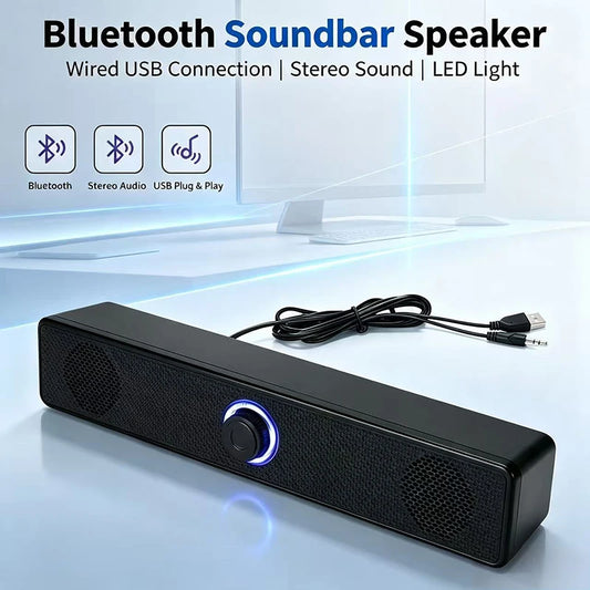 AyeBeau Bluetooth 5.3 Soundbar — 3D Stereo Bass Speaker for PC, TV, Laptop & Home