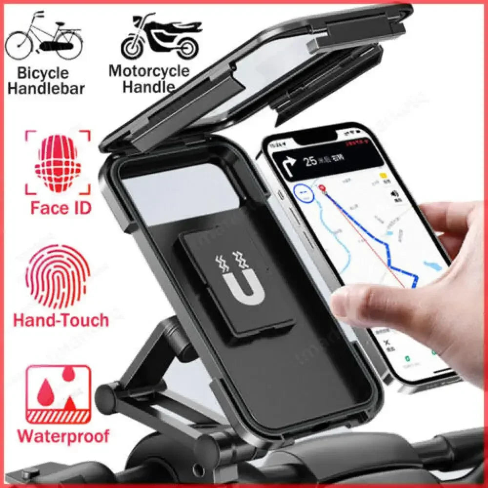 Motorcycle & Bike Magnetic Phone Mount — 360° Waterproof Holder for All Smartphones up to 6.7"