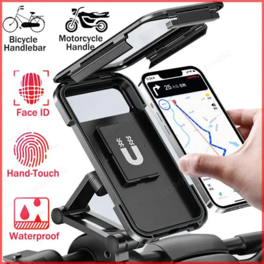 Motorcycle & Bike Magnetic Phone Mount — 360° Waterproof Holder for All Smartphones up to 6.7"